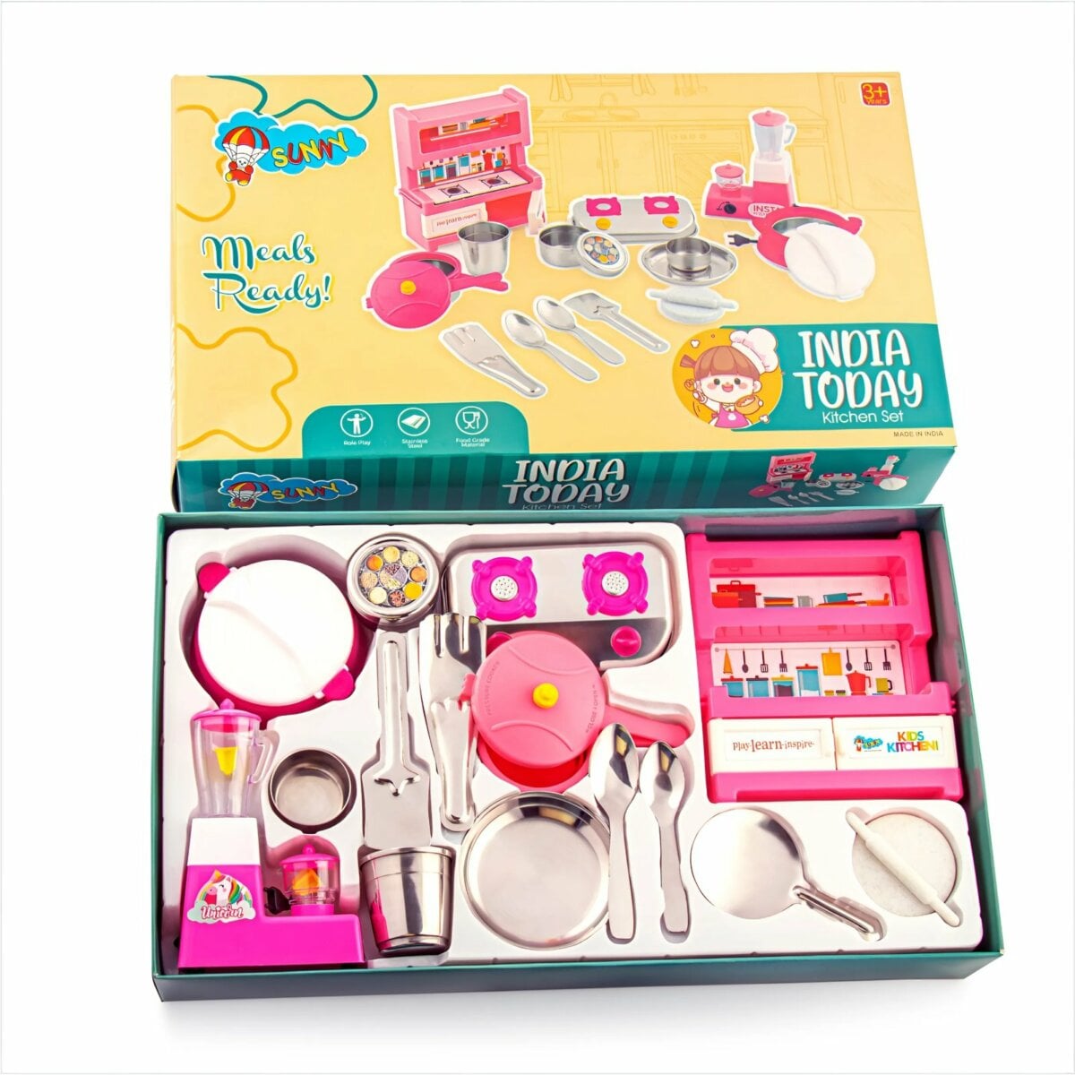 Sunny India Today Kitchen Set Stainless Steel toy for kids, Sunny India Today Kitchen Set Stainless Steel pretend play kitchen set, Sunny India Today Kitchen Set Stainless Steel educational role play toy