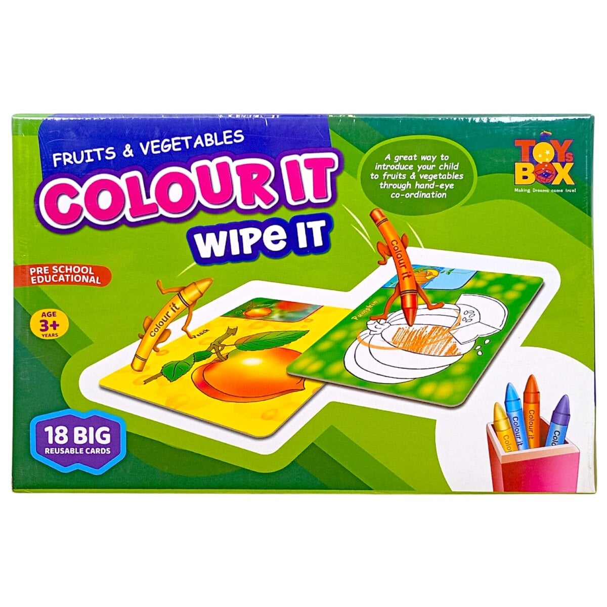 Toy Box Fruits And Vegetables Colour It Wipe It activity toy for kids, Toy Box Fruits And Vegetables Colour It Wipe It reusable learning set, Toy Box Fruits And Vegetables Colour It Wipe It educational activity for toddlers