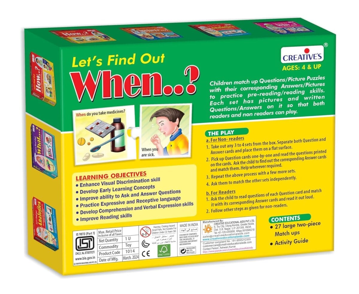 71Axdlgslol. Sl1500 Creatives Let'S Find Out When Jigsaw Puzzles Games | Find Out Where Puzzle Home Learning Game | Educational Games For Kids | 4+Year Creatives Let'S Find Out When Jigsaw Puzzles Games | Find Out Where Puzzle Home Learning Game | Educational Games For Kids | 4+Year Image 4