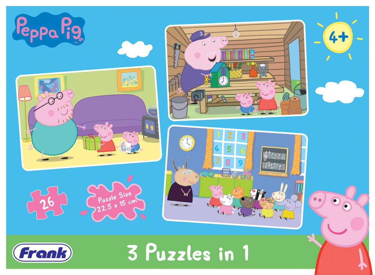 Frank Peppa Pig 3-in-1 Puzzles 26 Pcs For Kids | 4+Years