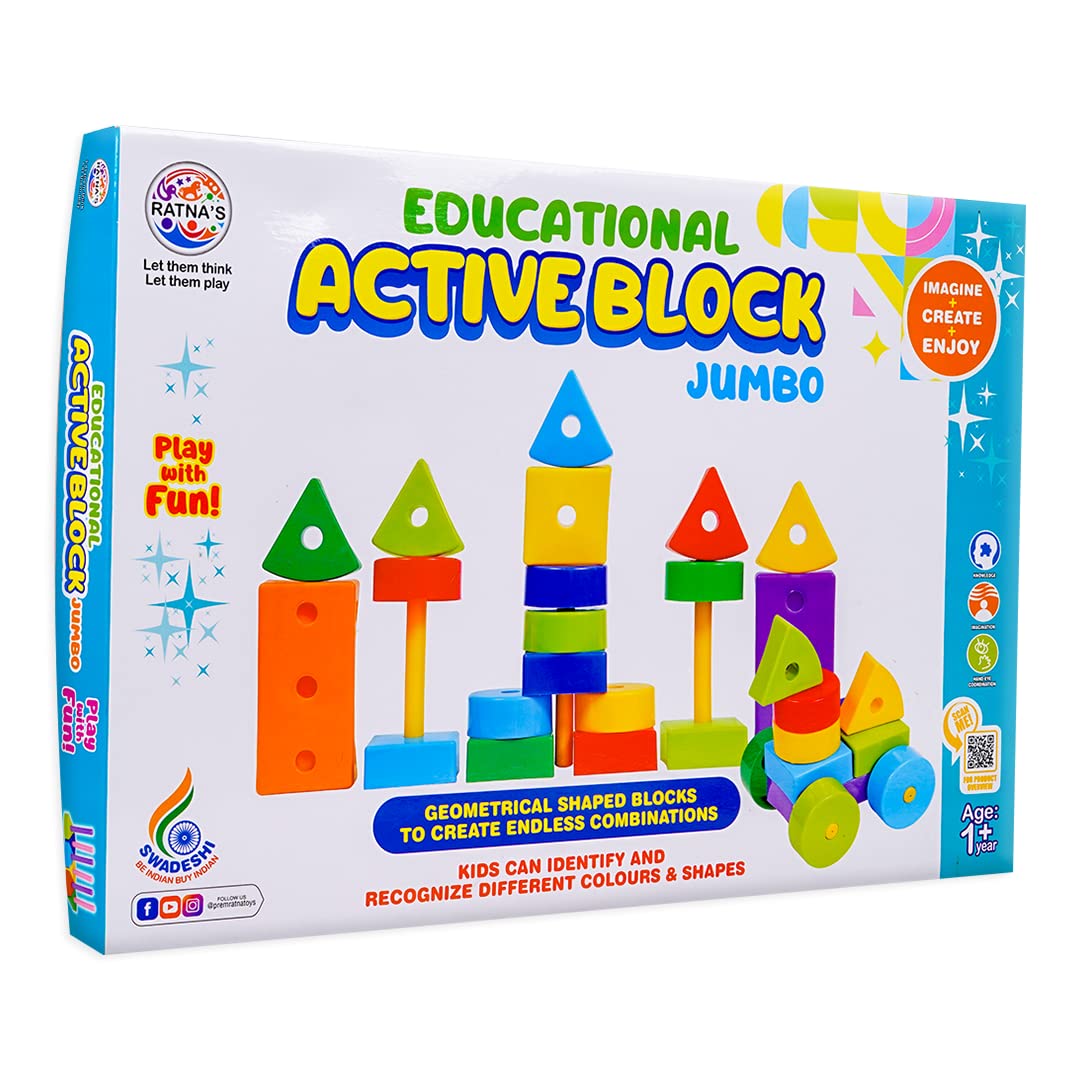 Ratna's Educational Active Block Jumbo | Creative Building and Learning Toy for Kids | 1+ Years