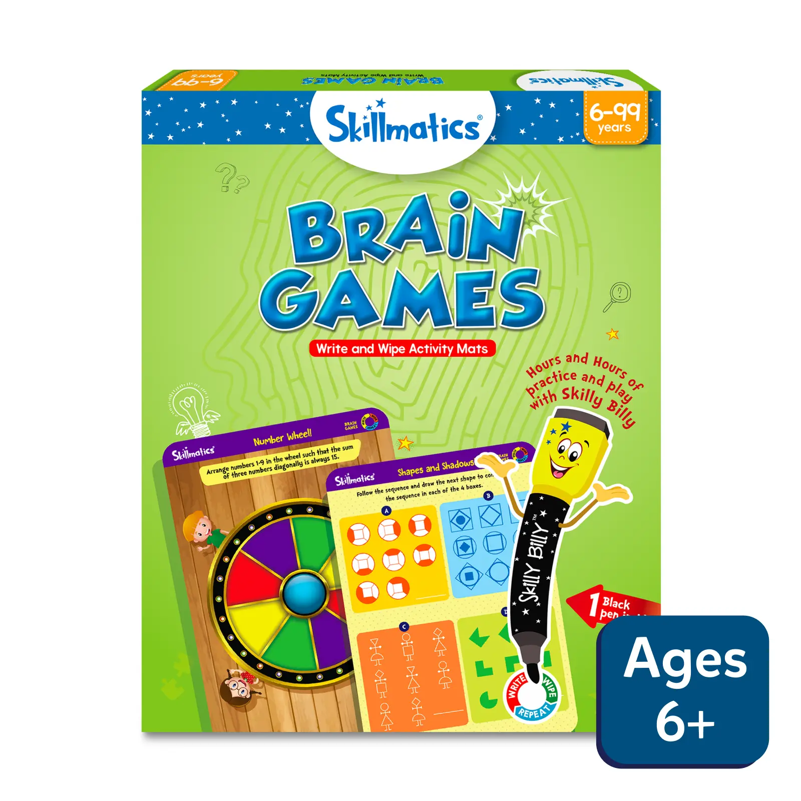 Skillmatics Brain Games Activity Write and Wipe Mats | Educational Learning Toy for Kids | 3+ Years