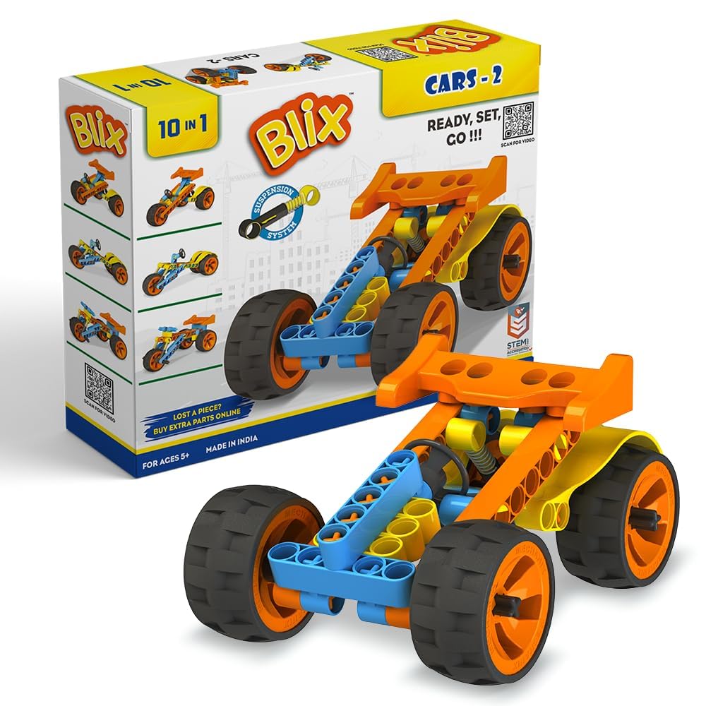 10-in-1 BLIX CARS-2 Robotics Construction Set | STEM Learning Toy for Kids | Build and Play Educational Engineering Kit | 5+ Years