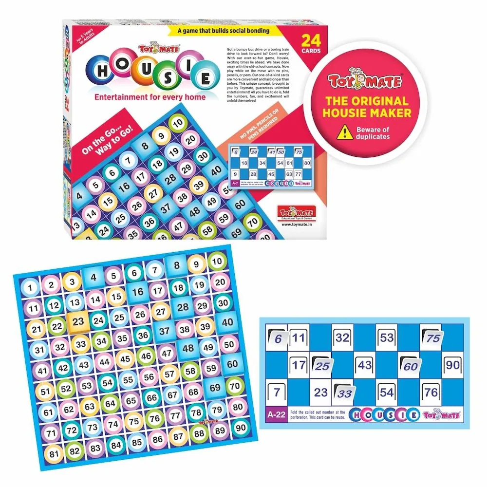 Toymate HOUSIE 24 Reusable Cards- Family Fun Game for Small Gathering- No pins or Pencils Required For Kids | 5+ Years