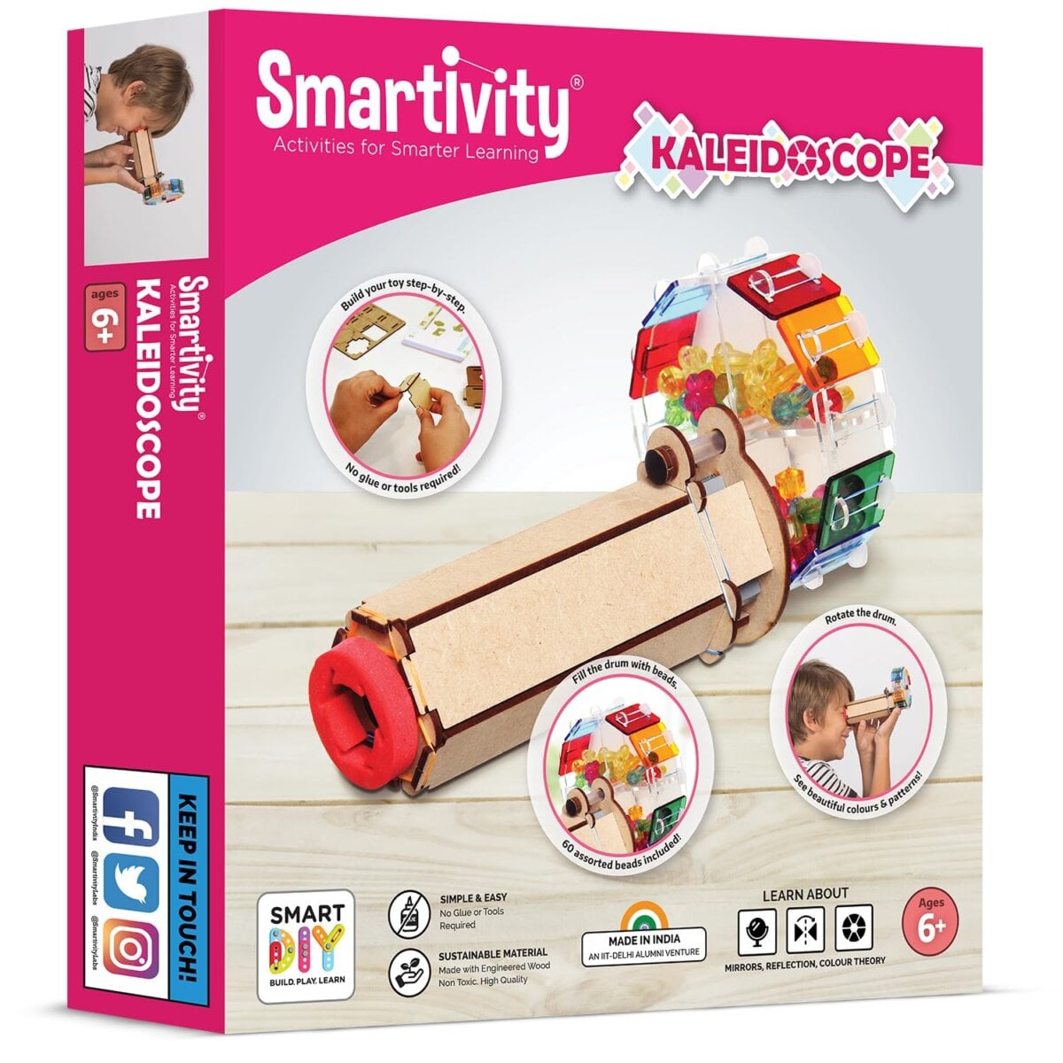 Smartivity Fantastic Optics Kaleidoscope | DIY STEM Educational Wooden Construction Kit | Build and Explore Light, Reflection, and Patterns | Learning Toy For Kids | 6+ Years