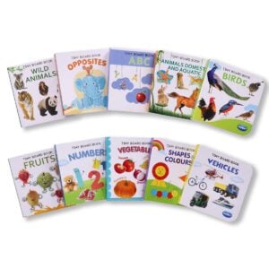 Navneet Fun To Learn Tiny Board Books Set (Pack Of 10 Books).Numbers, Vegetables, ABC, Shapes And Colours, Wild Animals, Birds, Opposites, Fruits, Domestic and Aquatic Animals, Vehicles For Kids | 6+Months