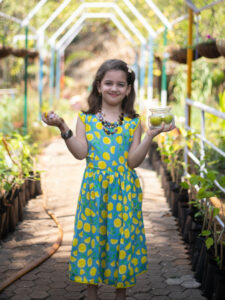 Little Indian Lemon Green Frock For Girls | 1 To 9 Years