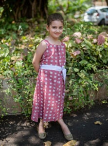 Little Indian Light Pink Cats Frock For Girls | 1 To 9 Years