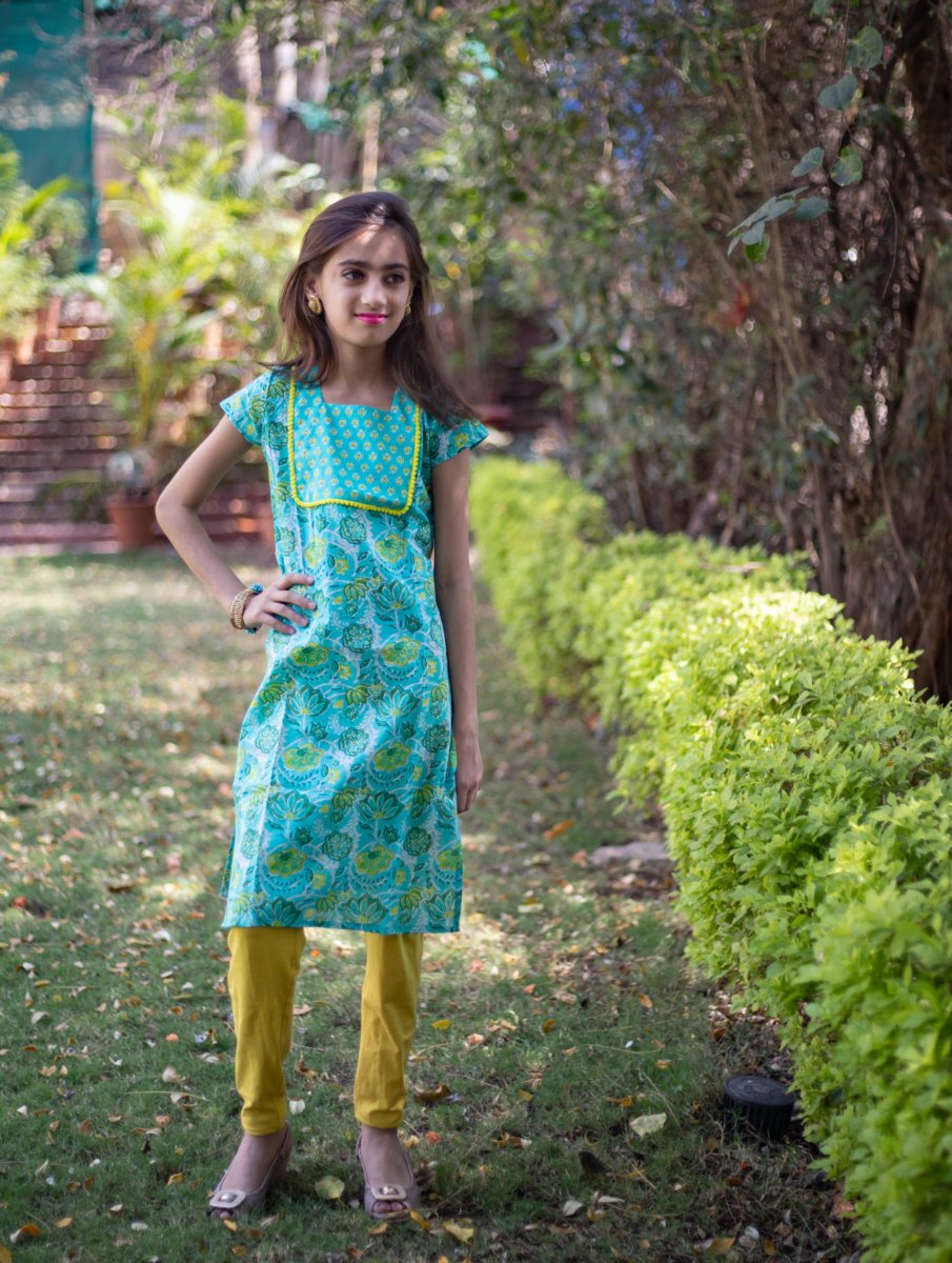 Little Indian Sea Green Kurti For Girls | 5 To 11 Years 1 Little Indian Sea Green Kurti For Girls | 5 To 11 Years