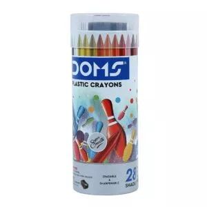 DOMS 28 Shades Erasable Plastic Crayons Round Tin Box | Smooth and Even Shading | Bright and Playful Colors.