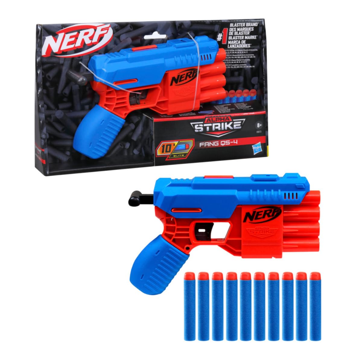 Hasbro Nerf Alpha Strike Fang Qs-4 Toy Blaster | Fire 4 Darts in A Row, 10 Nerf Darts Toy For Kids | 8+ Years.