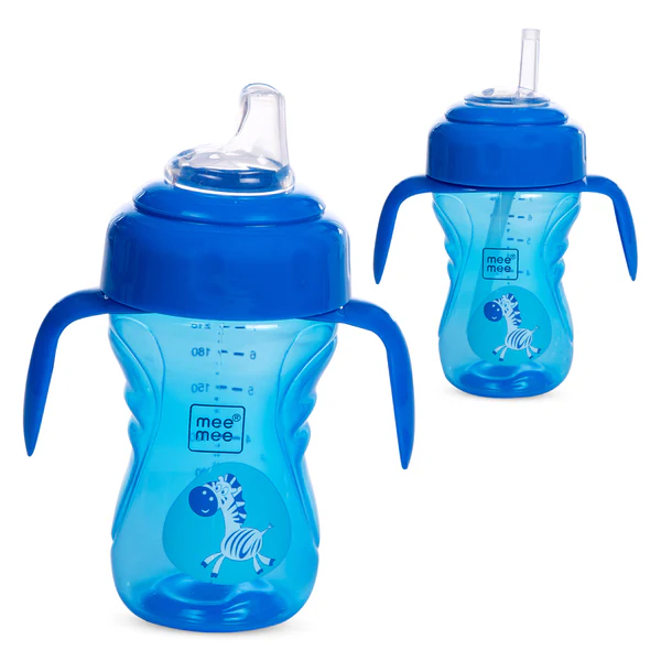 MEE MEE 2-in-1 Spout and Straw Sipper Cup | Twin Handle for Better Hold Grip and Drink | 240ml, BPA Free, Non-Toxic with Anti Leak System.