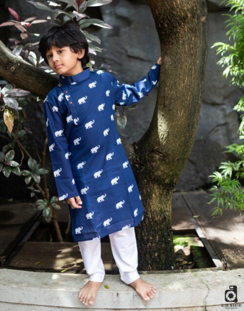 Spaced out elephant Blue Long Kurta