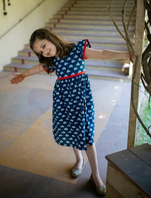 Cute elephant Indigo Frock