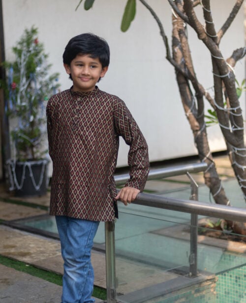 Little Indian Rayon checks Black Short Kurta