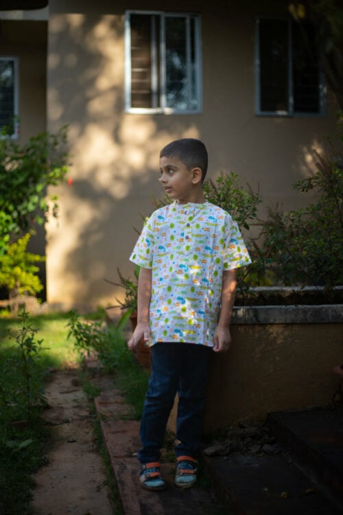 Little Indian Reptiles White Short Kurta BSK022 For Kids | 1 To 9 years