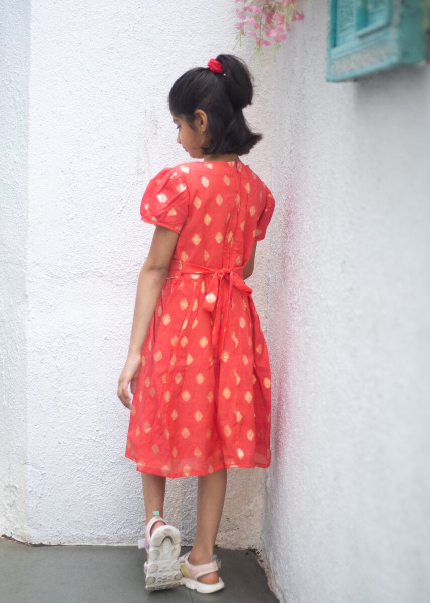 Gfr107 Chanderi Peach2 Little Indian Chanderi Frock Gfr107 For Girls | 1 To 9 Years Little Indian Chanderi Frock Gfr107 For Girls | 1 To 9 Years Image 5