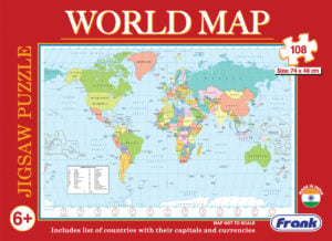 Frank World Map 108-Piece Jigsaw Puzzle for Kids, Frank World Map Educational Puzzle, Frank World Map Puzzle for Kids, World Map Puzzle Learning Toy, Educational World Map Puzzle for Kids