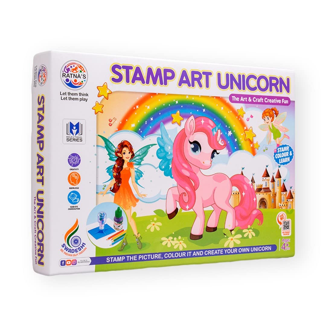 Ratna's Stamp Art Unicorn Theme | Art and Craft Creative Stamping and Coloring Set DIY Kit For Kids | 4+ Years