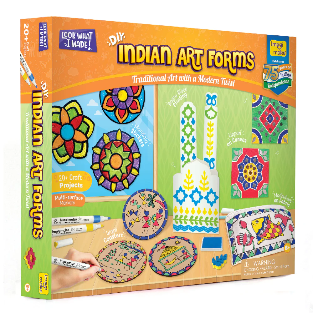 Imagimake DIY Indian Art Forms Traditional Art With A Morden Twist  Craft DIY Kit For Kids | Indian Art Forms Madhubani  Warli  Lippan Mandala And Block Printing Perfect DIY | 8+ Years