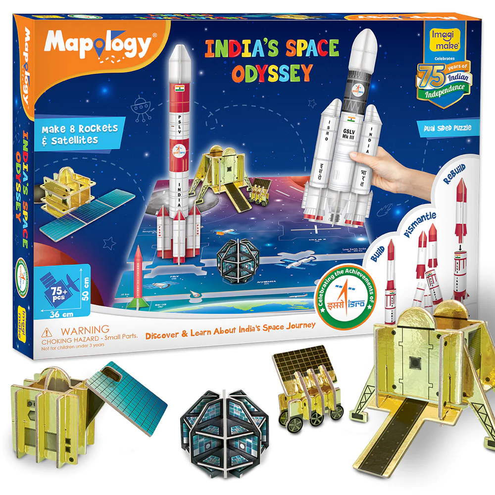 ImagiMake Mapology India's Space Odyssey Rocket And Satellite Model Making Puzzle Sets | Astronaut And Space Educational Blocks Toy | 7+ Years