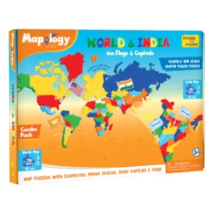 ImagiMake Mapology World and India With Flags and Capitals – Ultimate Fun Educational Puzzle for Kids 5+ Years