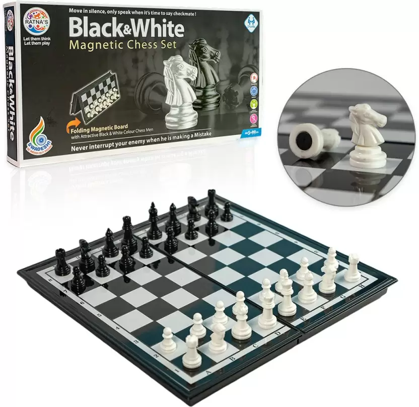 Ratna's Black And White Magnetic Chess Set |  Classic Strategy Game with Magnetic Board | 5+Years