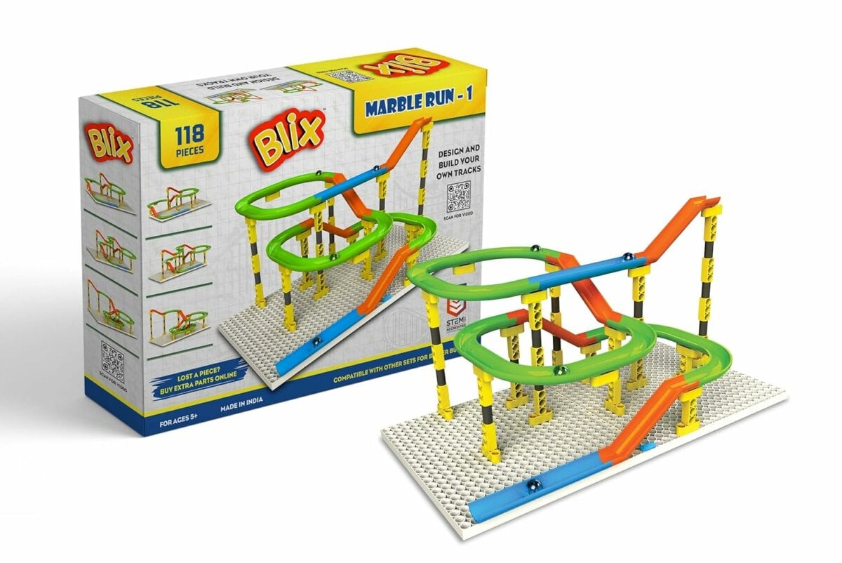 Blix Marble Run-1: The Ultimate STEM Toy for Kids | 118 Pieces Design and build your own tracks | 5+ Years