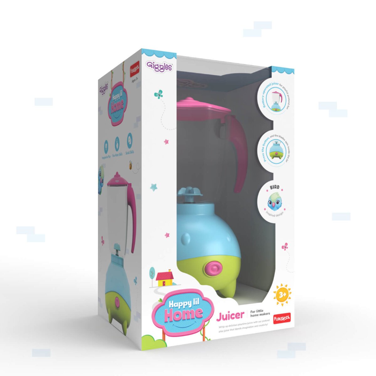 Funskool Giggles Playset Happy Lil Home-Juicer Toy | Bird Inspired Pretend Role-Play With Electronic Sounds Mixer Blade for Kids | 3+Years