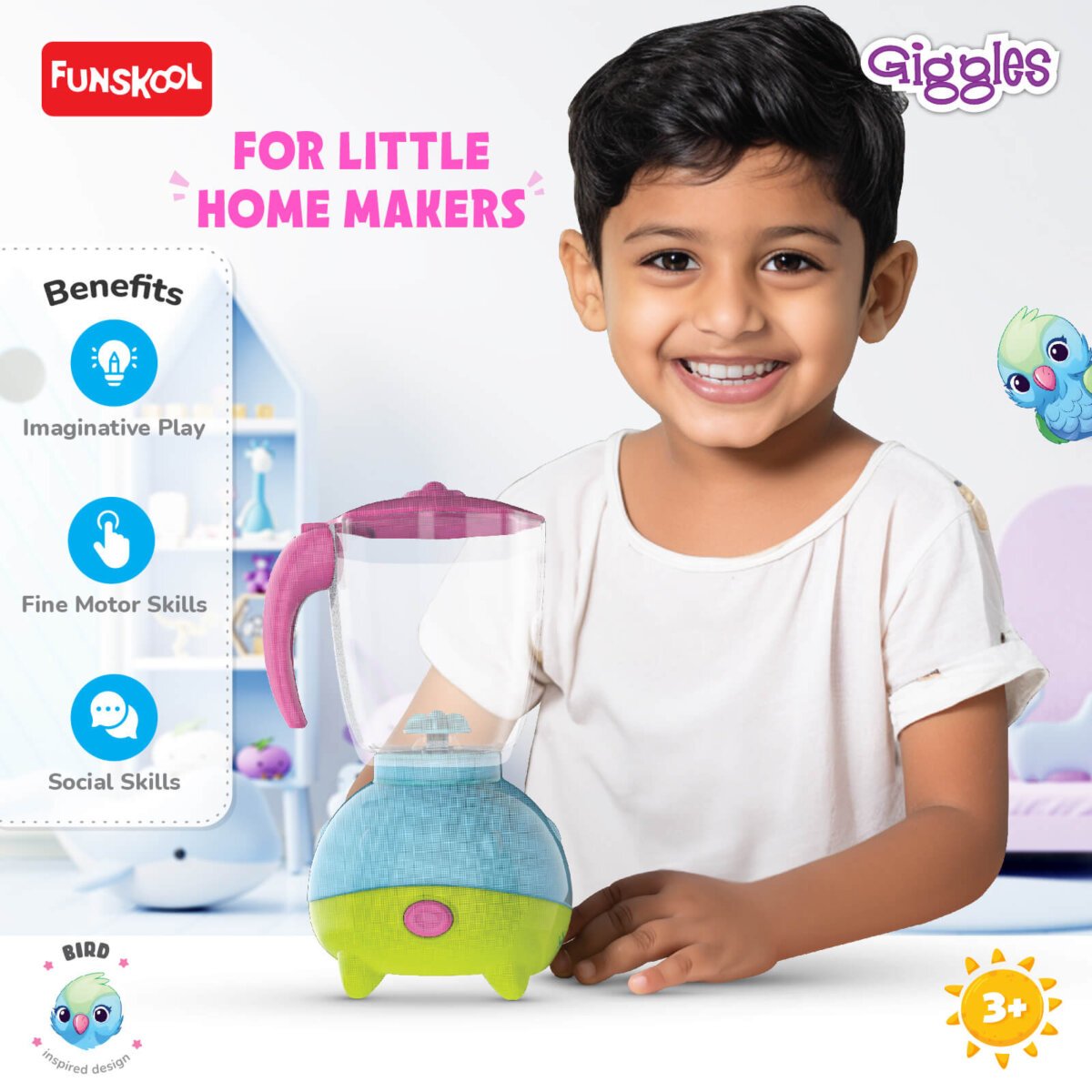 Buy Funskool Giggles Playset Happy Lil Home-Juicer Toy Bird Inspired  Pretend Role-Play With Electronic Sounds Mixer Blade for Kids 3+Years for 