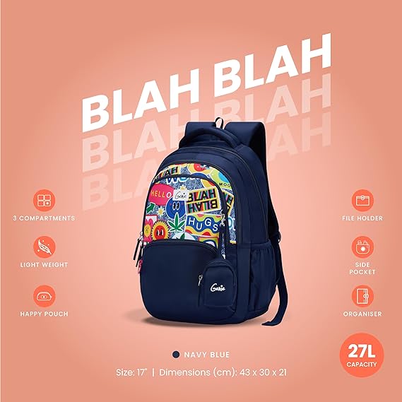 52547 6 Genie Blahblah Sb Navy Blue Casual Backpack 17&Quot; – Fun, Waterresistant Backpack For 4+ Years With 3 Compartments Genie Blahblah Sb Navy Blue Casual Backpack 17&Quot; – Fun, Waterresistant Backpack For 4+ Years With 3 Compartments Image 7