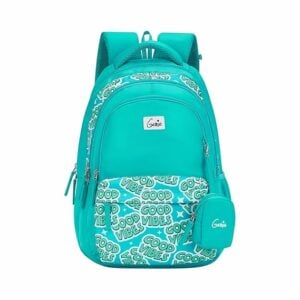 Genie Vibes Teal Casual Backpack 17" Inch Bag For Girls 3 Compartment Bag with Happy Pouch and Water Resistant |4+Year