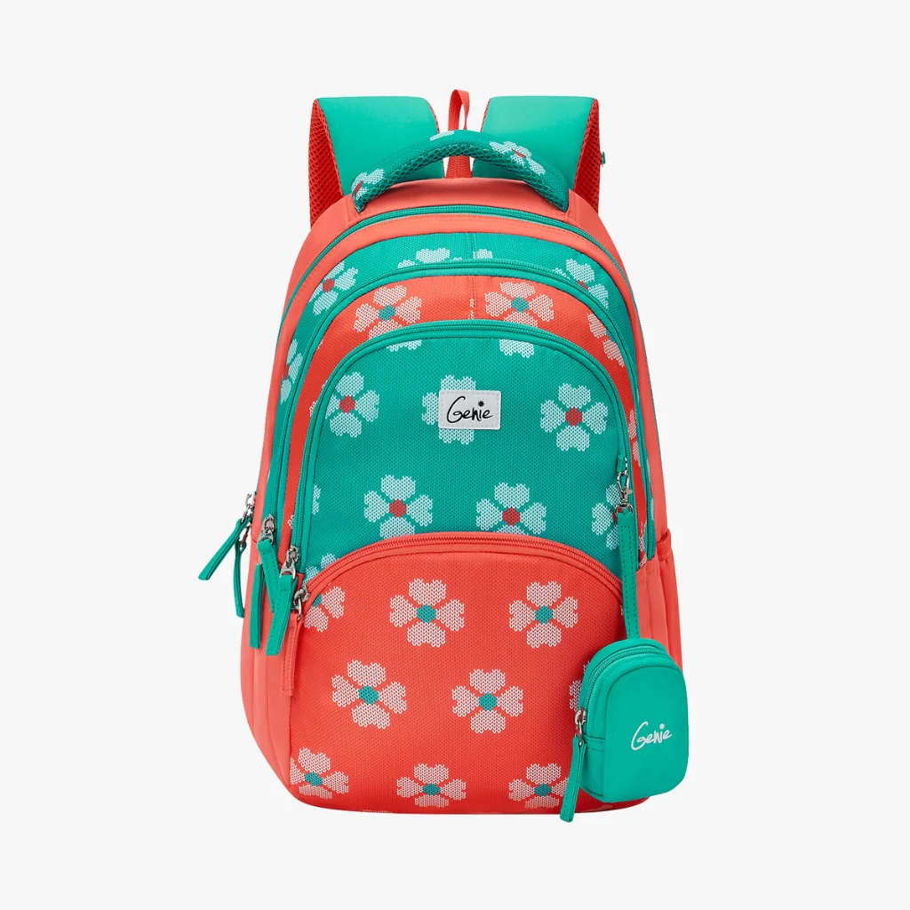 Genie Crimson School Bag 27L Teal Juniors Backpack | Spacious and Comfortable Kids School Bag | Durable Backpack for Girls | 4+ Years