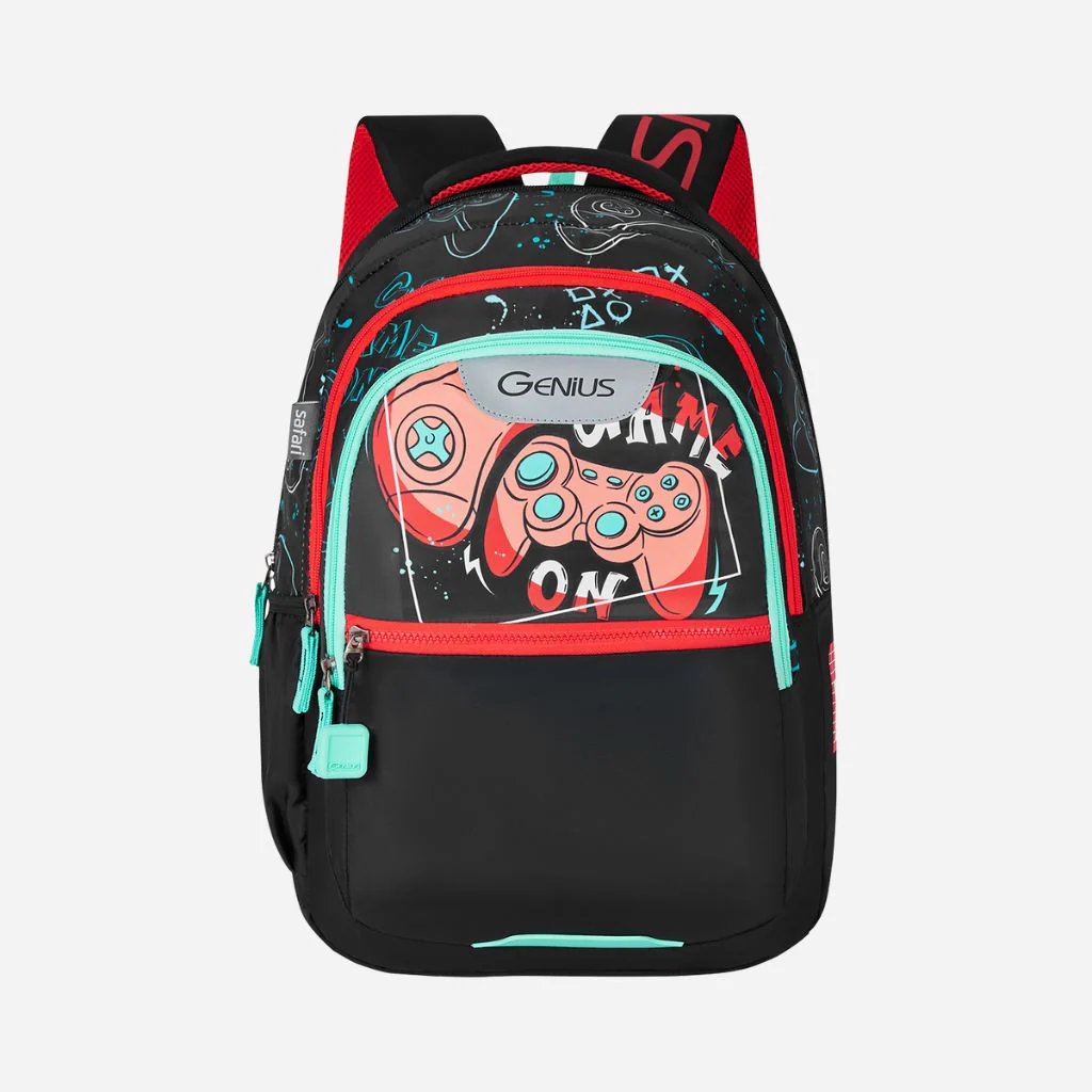 Genius By Safari Maverick Black School Bag | 27L Black School Backpack For Kids | 4+ years