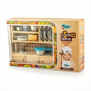 Sunny Cook N Serve Kitchen Set With Wooden Stand | Pretend Play Toy for Kids | Role Play Cooking Fun | 3+ Years