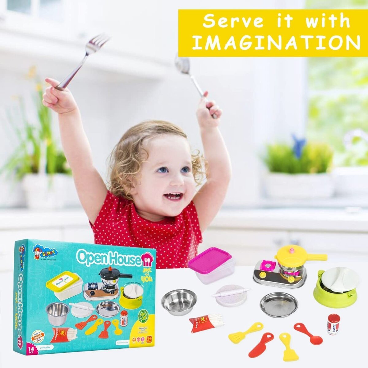 Buy Sunny Open House Kitchen Set Mini Stainless Steel and Plastic Utensils  A Perfect Role Play Kitchen Set for Girl Kids 3+ for Online In 