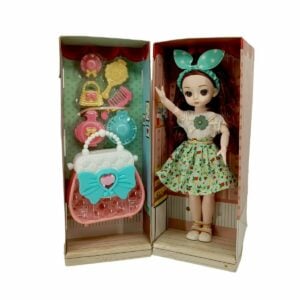 KV Impex Fashion Princess Alia Doll in Green Dress With Beauty Accessories – Fun Foldable Doll Playset for Kids 3+ Years, Creative Role Play