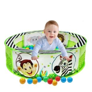 Balak Foldable Round Zoo Ball Pool Play Tent for Kids | Ultimate Indoor-Outdoor Soft Ball Pit with 50 Colorful Balls for Toddlers 2+ Years