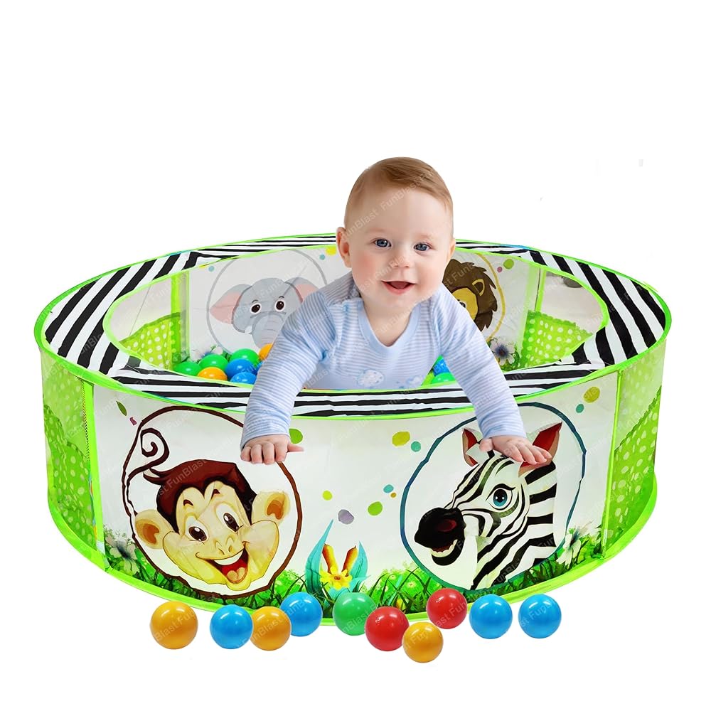 Balak Foldable Round Zoo Ball Pool Play Tent | Indoor Outdoor Ball Pit with 50 Balls For Kids | 2+ Years.