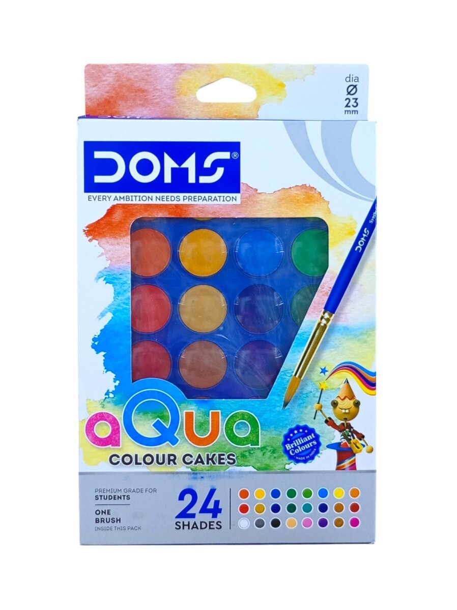 DOMS 24 Shades 23mm Water Colour Cakes | Easy to Use Palette Lid | Non-Toxic and Safe for Kids.