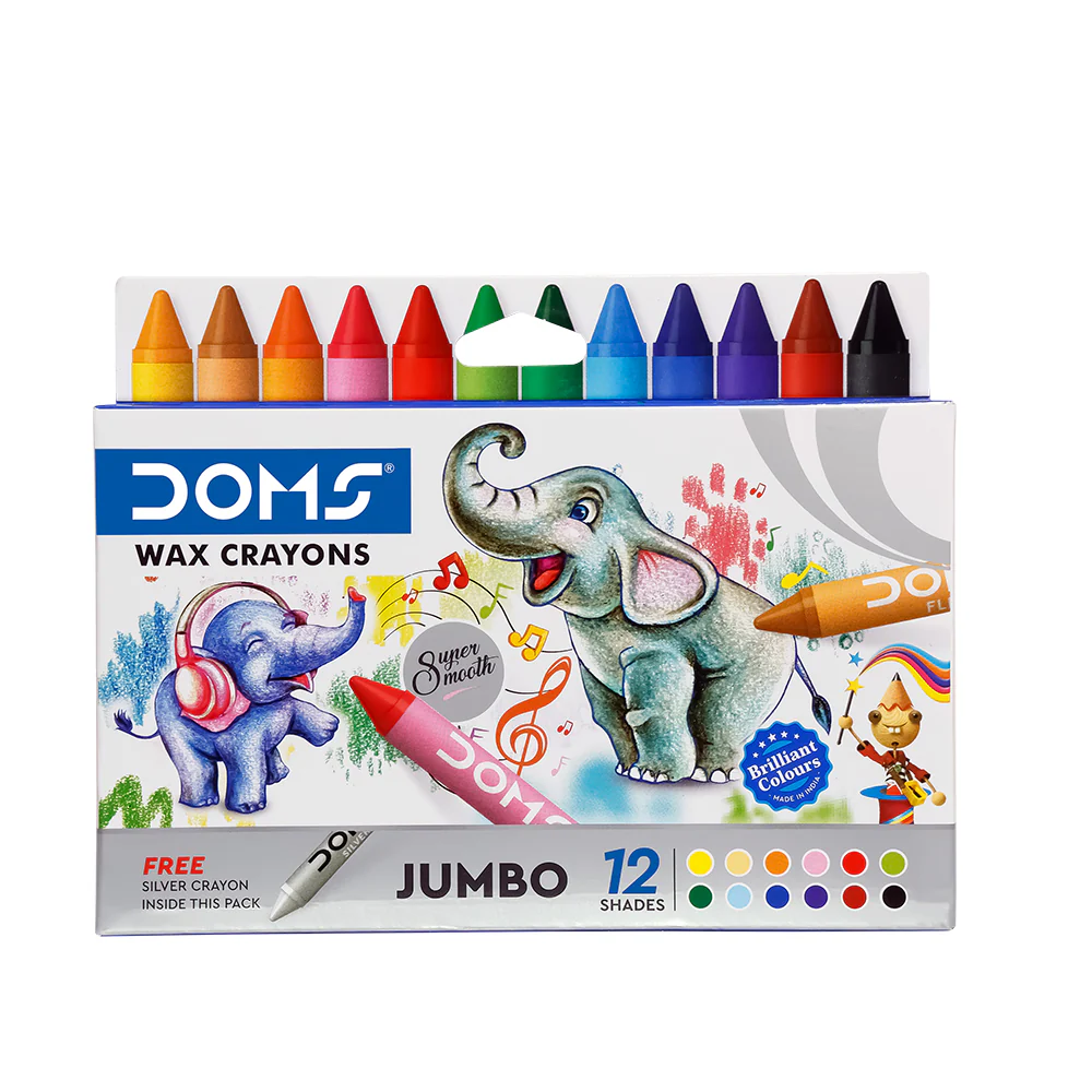 DOMS Jumbo Wax Crayons - 12 Shades + 1 Silver Wax Crayon |  Bright Color's Jumbo Size For Better Grip | Bigger and Bolder Strokes.|5+Year