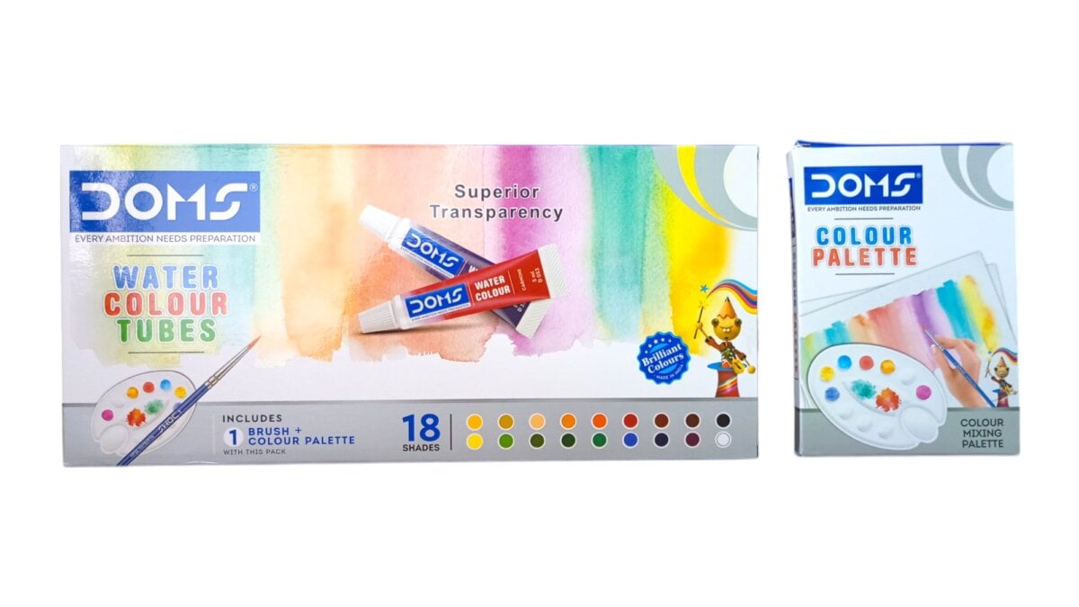 DOMS Water Colour Tubes 18 Shades | Includes 1 Brush + 1 Colour Palette | Superior Transparency and Brilliant Colours.