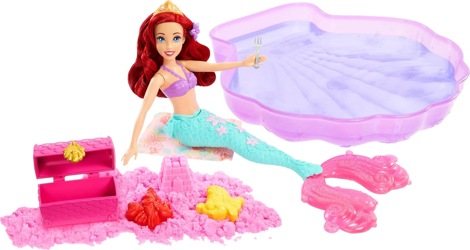 Mattel Disney Princess Ariel Mermaid Doll and Pool Set with Moldable Sand | Magical Underwater Adventures and Sensory Play for Kids | 3+ Years