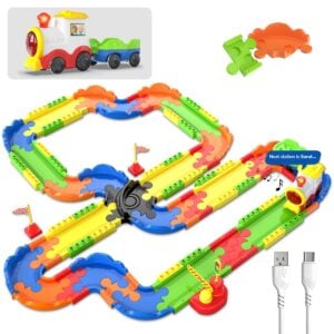 Mirana Block Rider 82 Pcs Toy Train Set with Colorful Tracks | USB Rechargeable Engine & Multiple Sound Modes for Kids 2+ Years