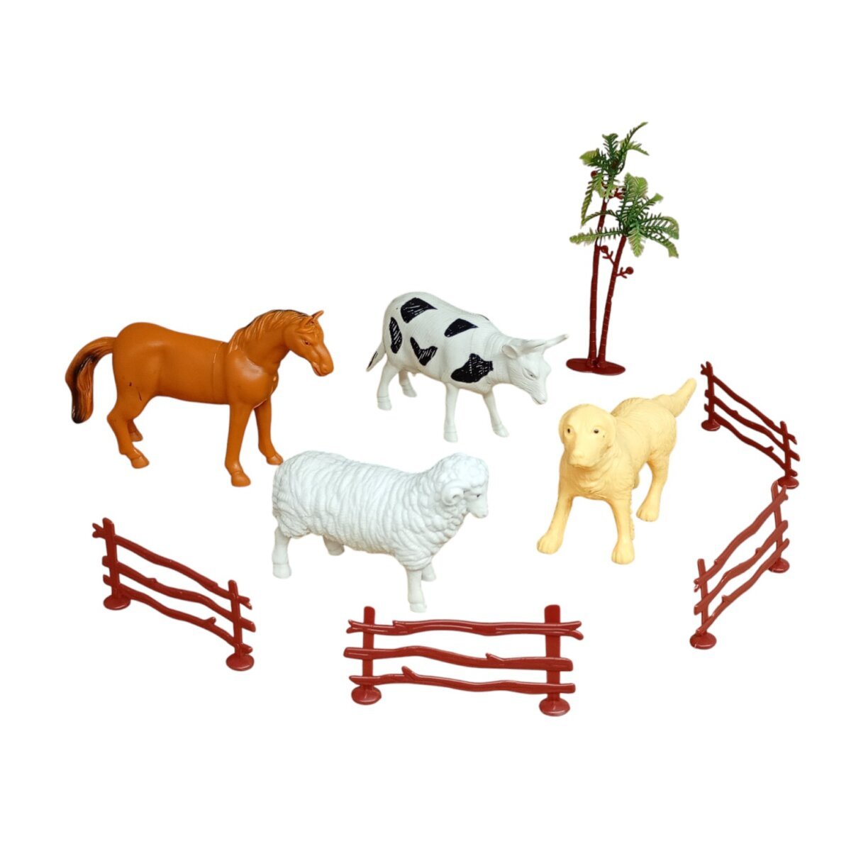 KV Toys Animal Farms World Set Of 4 Animals With Trees | Interactive Farm Playset for Kids | 3+Years
