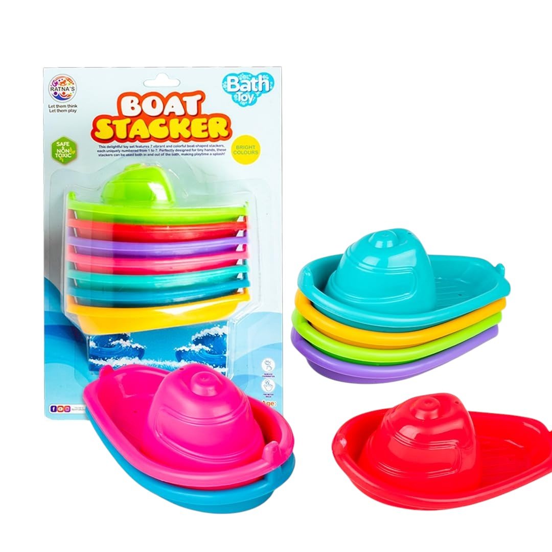 Ratna's Boat Stacker 2in1 Stacking And Bath Toys | Safe And Non Toxic Educational Toy for Kids | 8+ Months