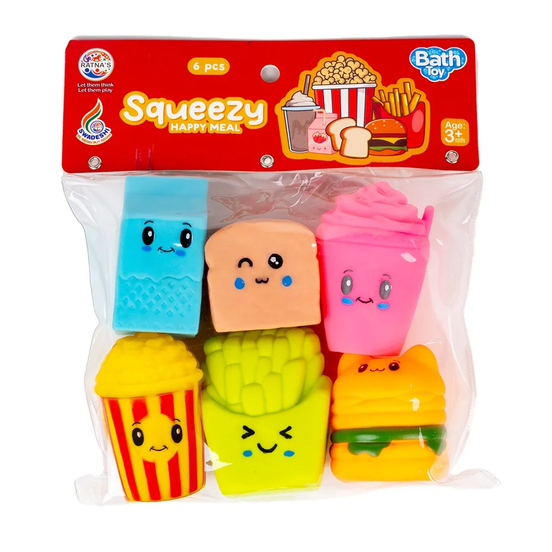 Ratna's Squeezy Happy Meal 6Pcs Set | Soft Pretend Play Food Toys for Kids | 3+Months