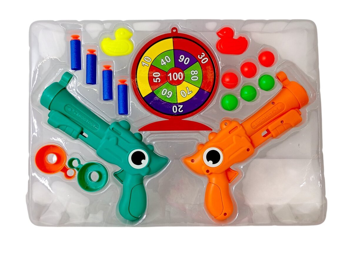 2 in 1 Dinosaur Shaped Soft Shot Double Gun Set | Soft Foam Bullets and Small Balls Set For Kids | 3+ Years.