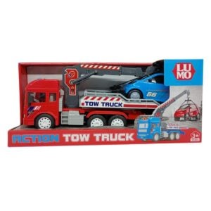 luminoso city service action tow truck, tow truck toy for kids, interactive tow truck with music, kids rescue vehicle toy, kids toy with rotating crane, toy truck with lights and sound