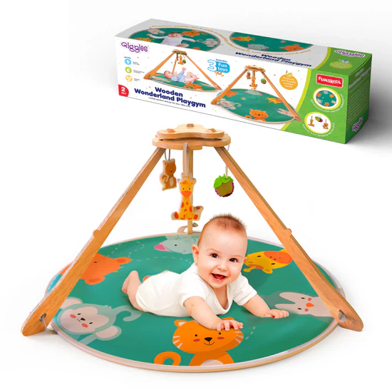 Funskool Giggles - Wooden Wonderland Playgym | Unfold comfort and Joy For Your Little One | 2+ Months.
